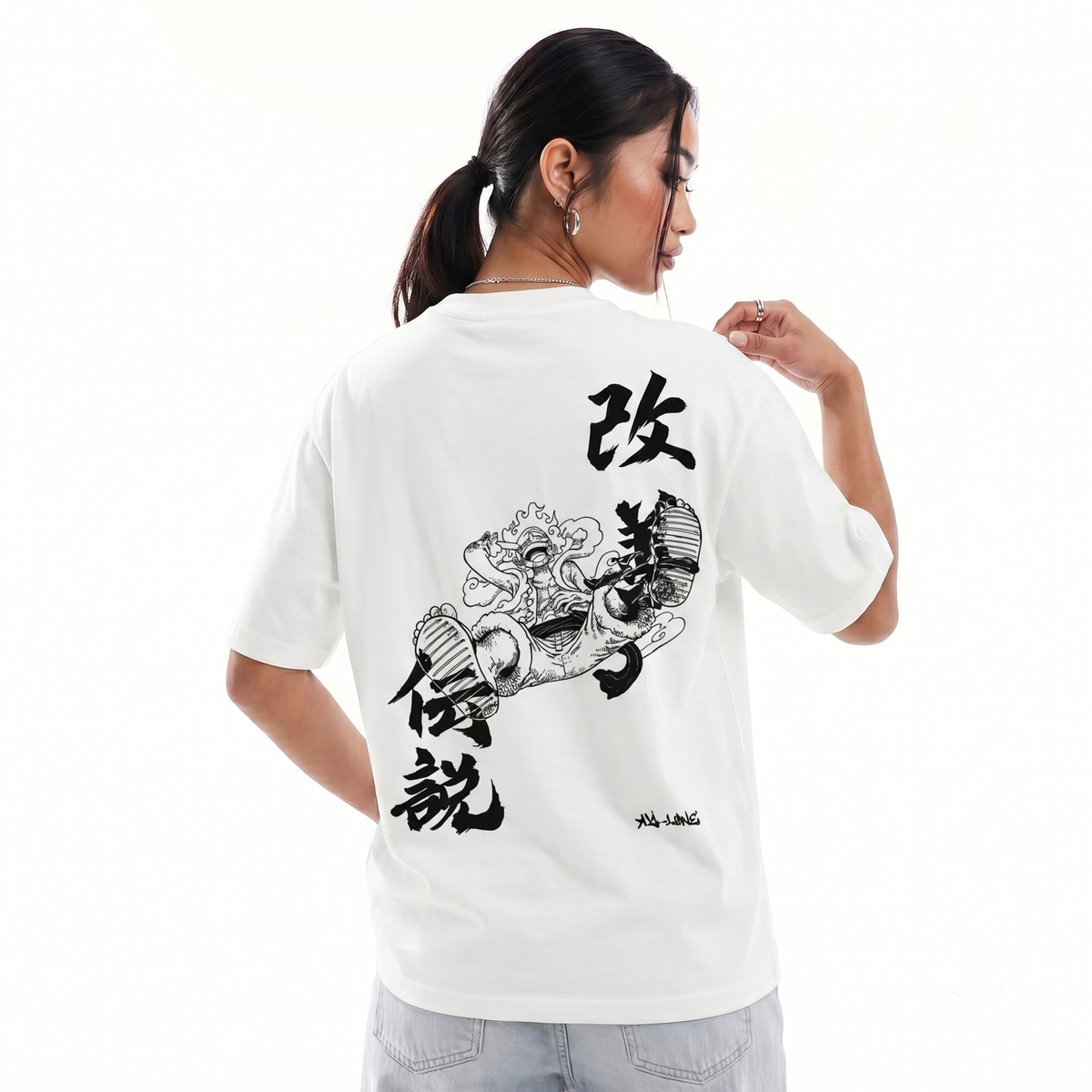 White One Piece Luffy oversized tee - Dripzy Pakistan streetwear