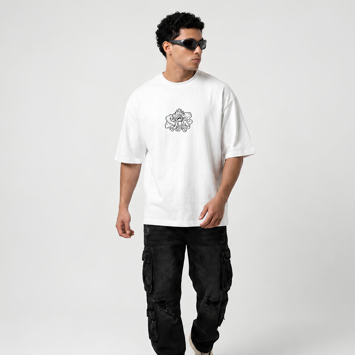 Luffy wanted poster graphic t-shirt white - Dripzy oversized anime tee