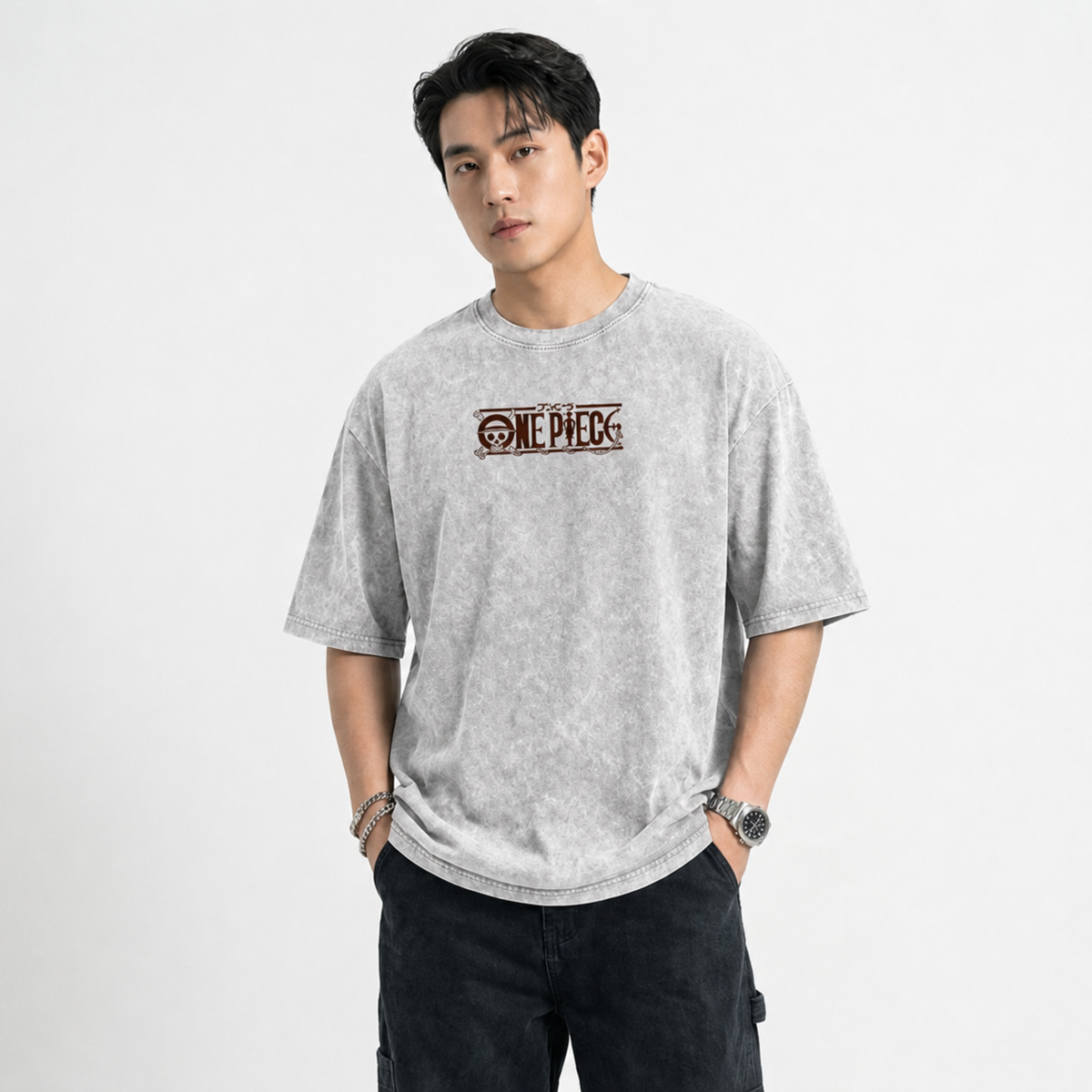 Zoro grey washed oversized t-shirt - Dripzy garment dyed anime tee