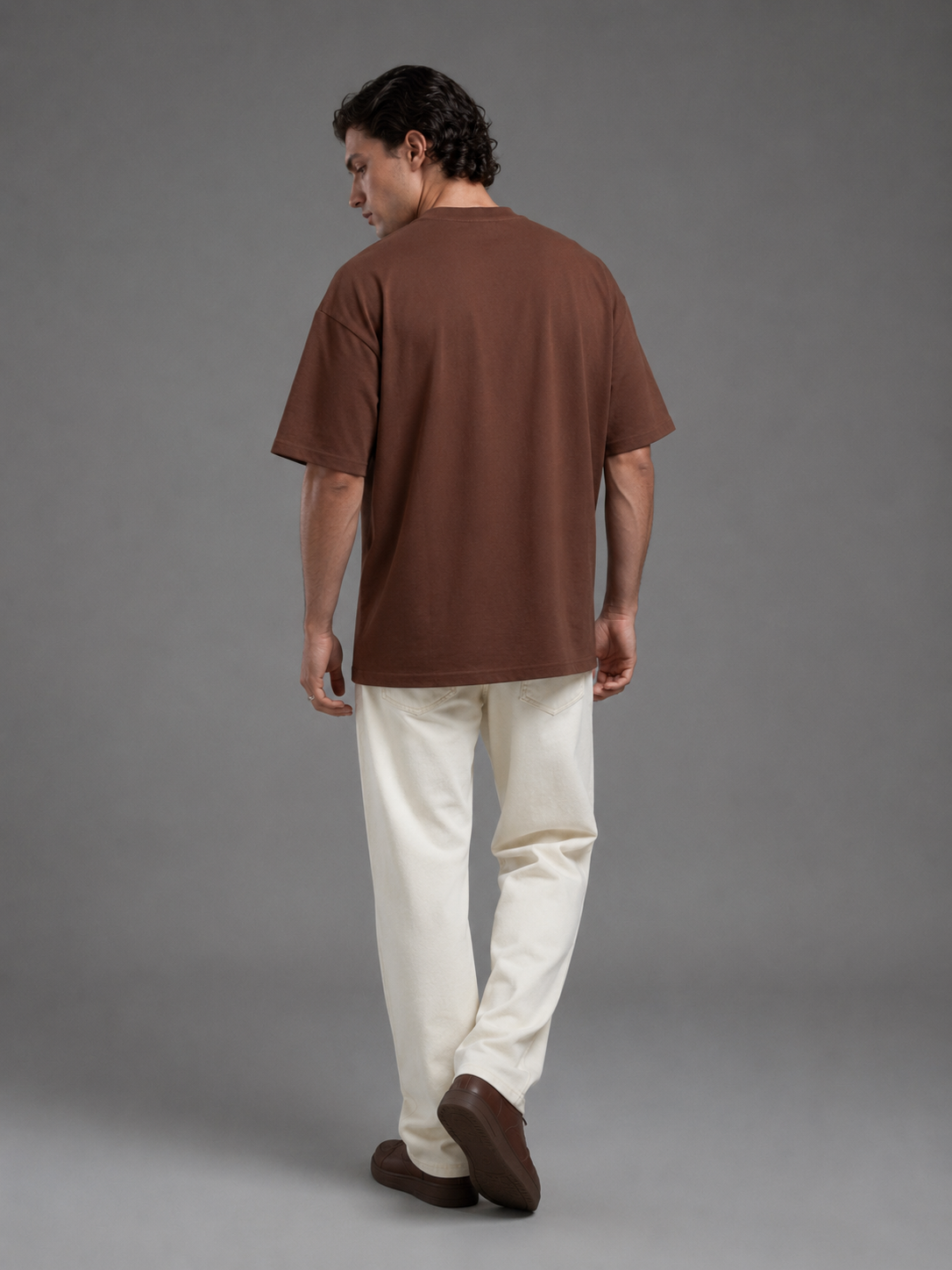 Brown oversized plain t-shirt by Dripzy - relaxed drop shoulder fit