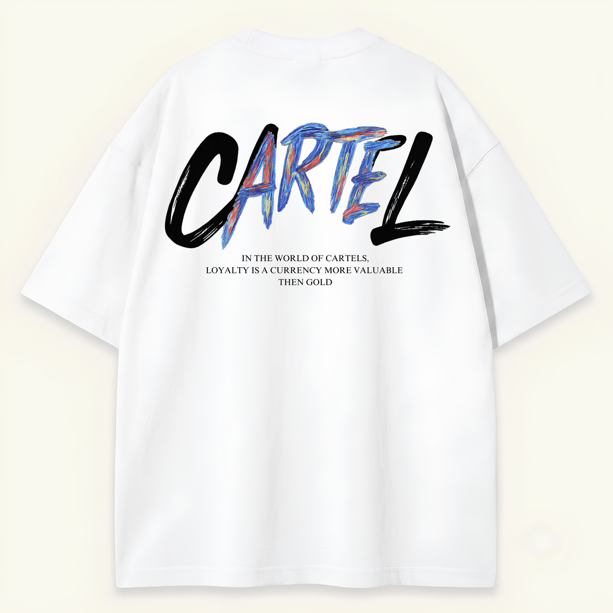 Dripzy Cartel white oversized tee - relaxed drop shoulder fit