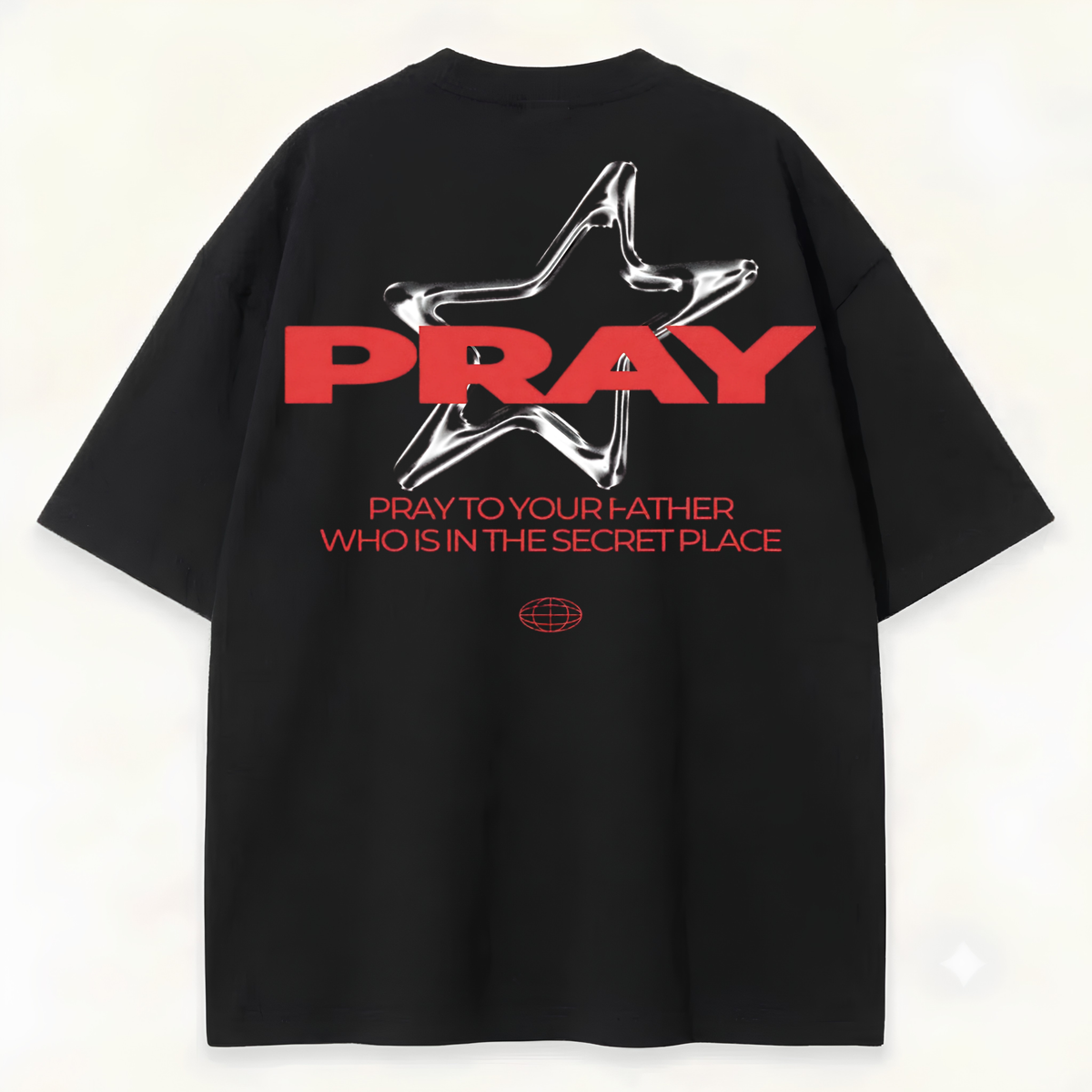 Dripzy Pray black oversized tee - relaxed drop shoulder streetwear fit