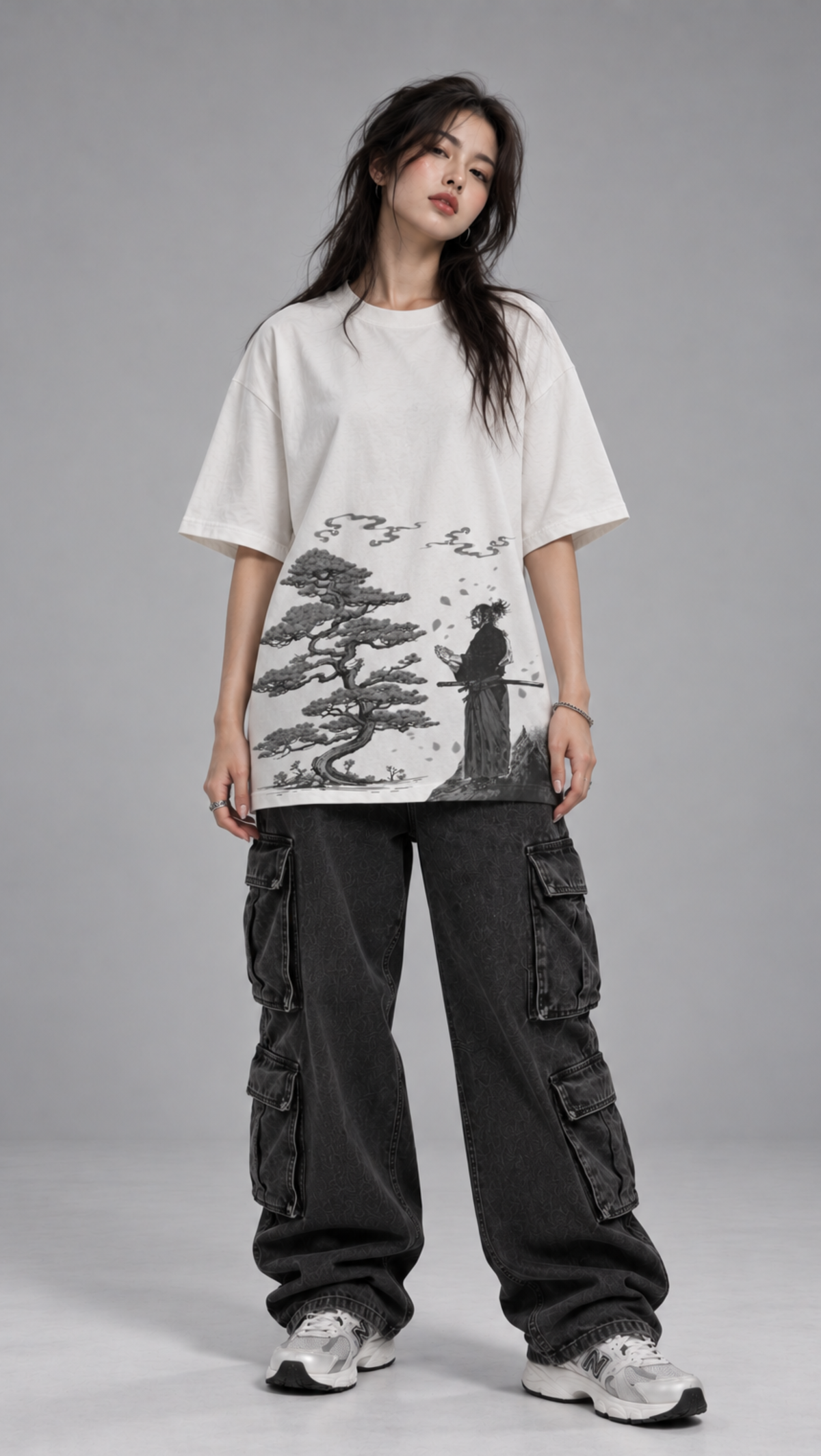 Samurai Bonsai Oversized Tee Off-White - front graphic angle 2