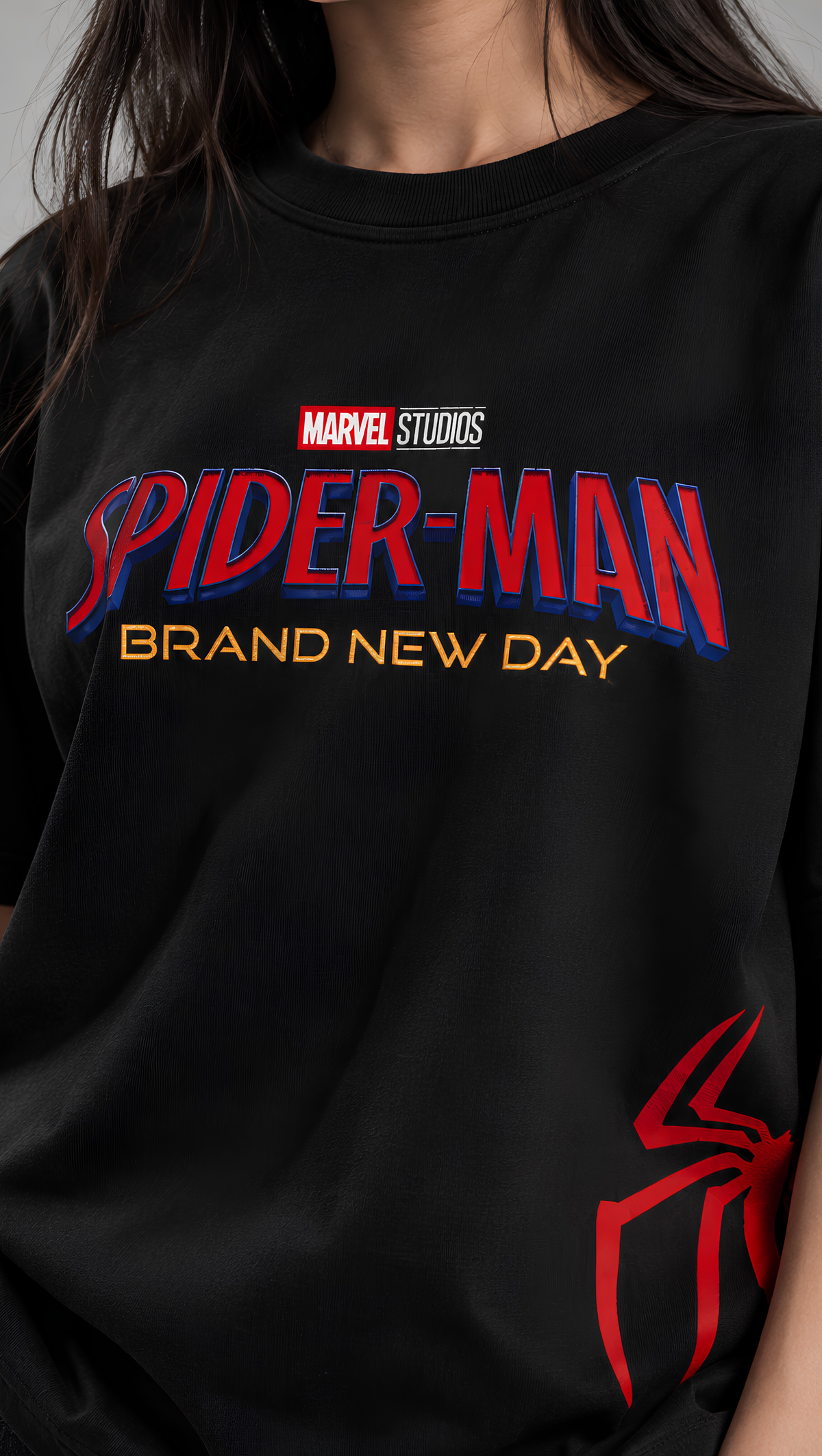 Spider-Man Brand New Day Oversized Tee - close up logo detail