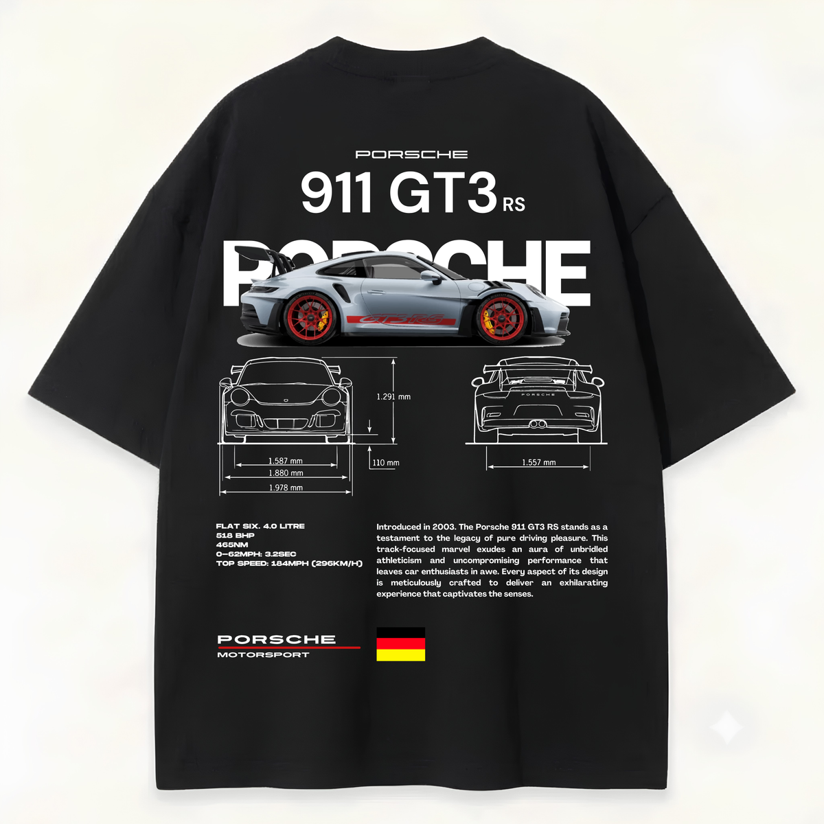 Dripzy Porsche black oversized tee - relaxed streetwear fit