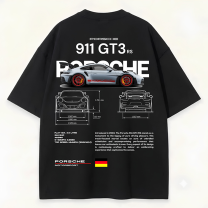 Dripzy Porsche black oversized tee - relaxed streetwear fit
