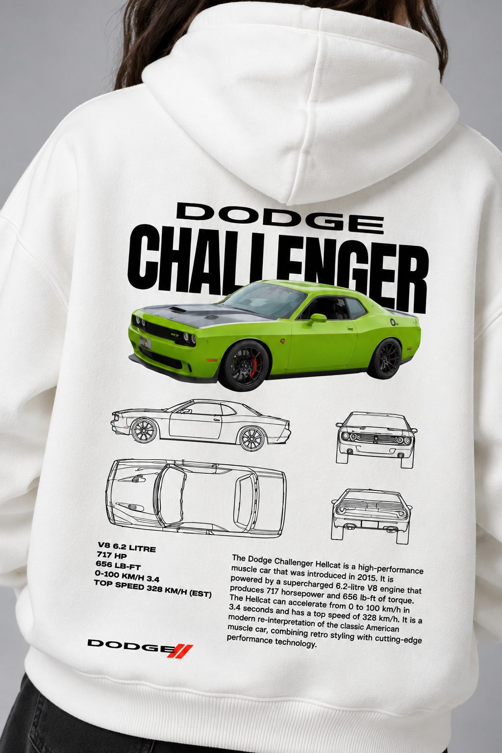 Dodge Challenger muscle car print hoodie - Dripzy oversized streetwear Pakistan