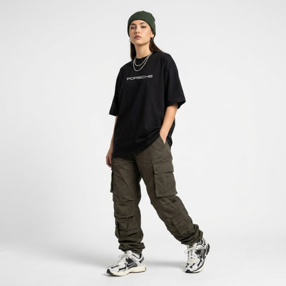 Black Porsche printed oversized t-shirt - Dripzy premium cotton