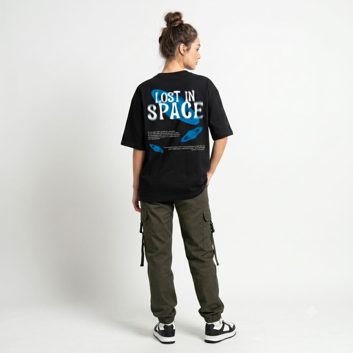 Dripzy Lost in Space oversized tee black - space graphic streetwear Pakistan