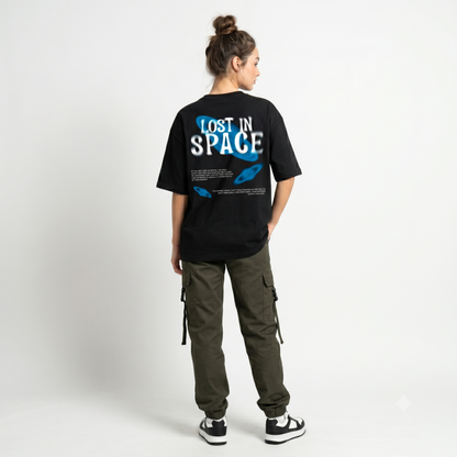 Dripzy Lost in Space oversized tee black - space graphic streetwear Pakistan