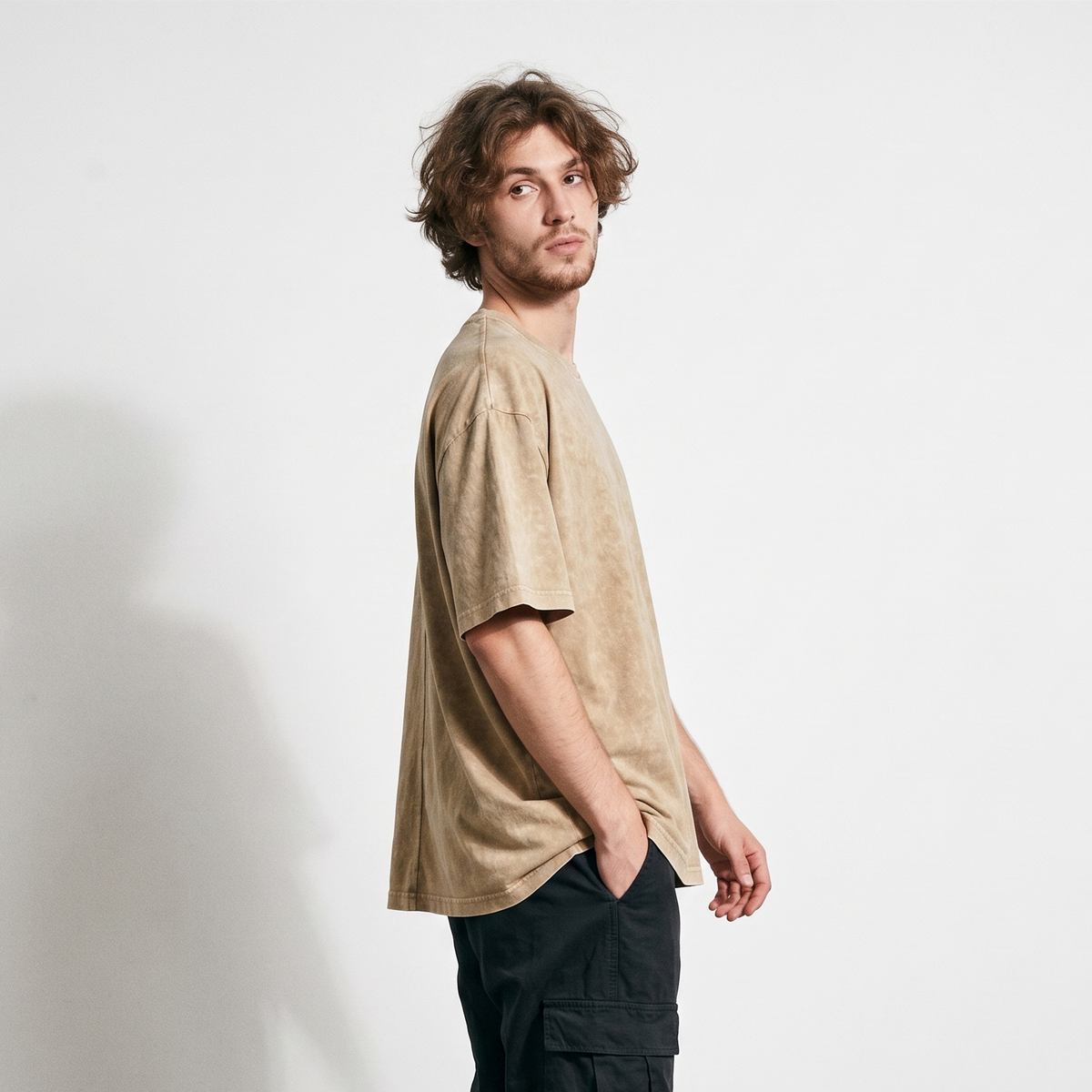 Dripzy basic oversized washed tee beige - plain streetwear t-shirt Pakistan