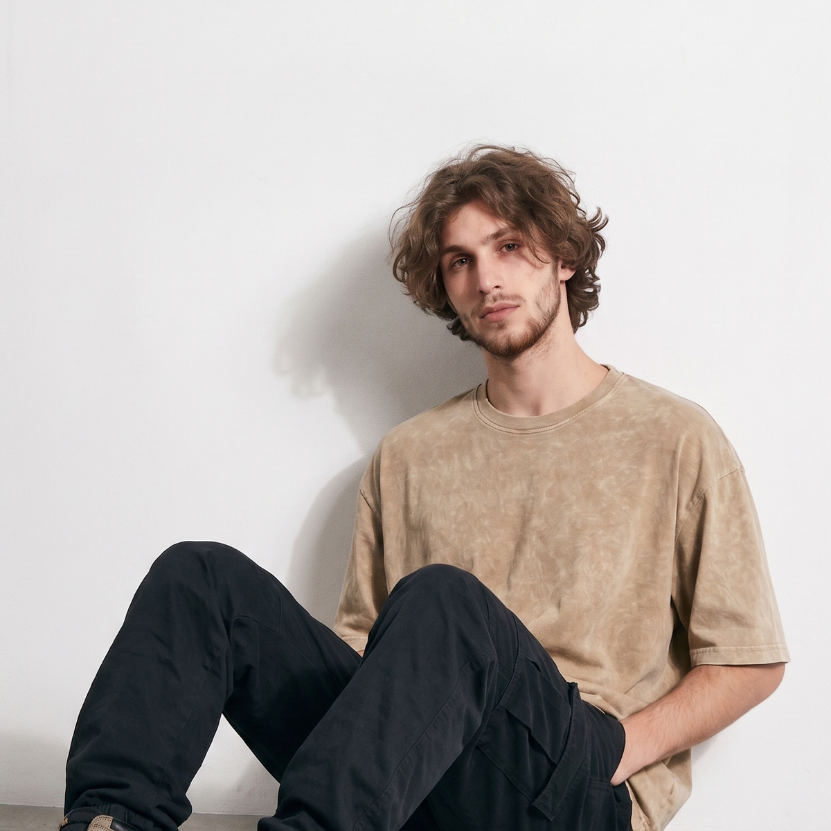 Beige garment dyed oversized plain tee - Dripzy soft washed cotton