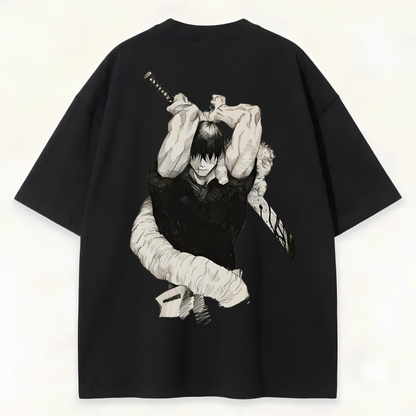 Dripzy Toji anime oversized tee - relaxed drop shoulder black fit