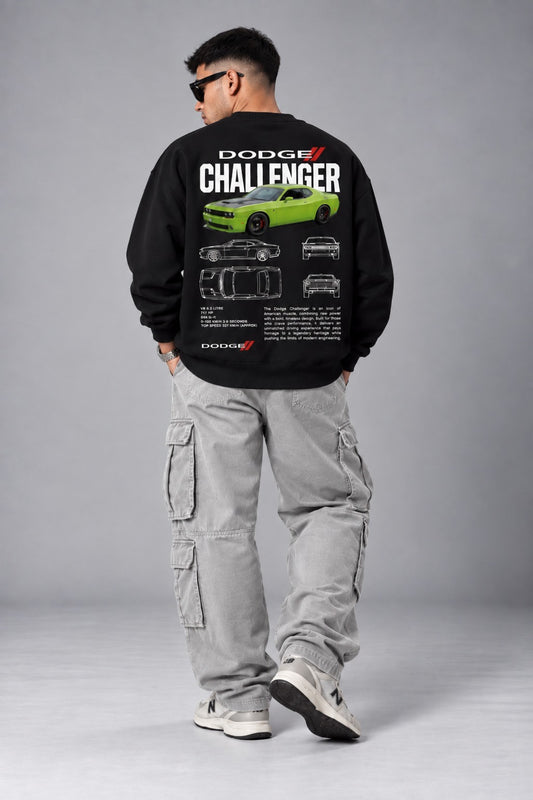 Black Dodge Challenger graphic sweatshirt by Dripzy - 300 GSM oversized fleece