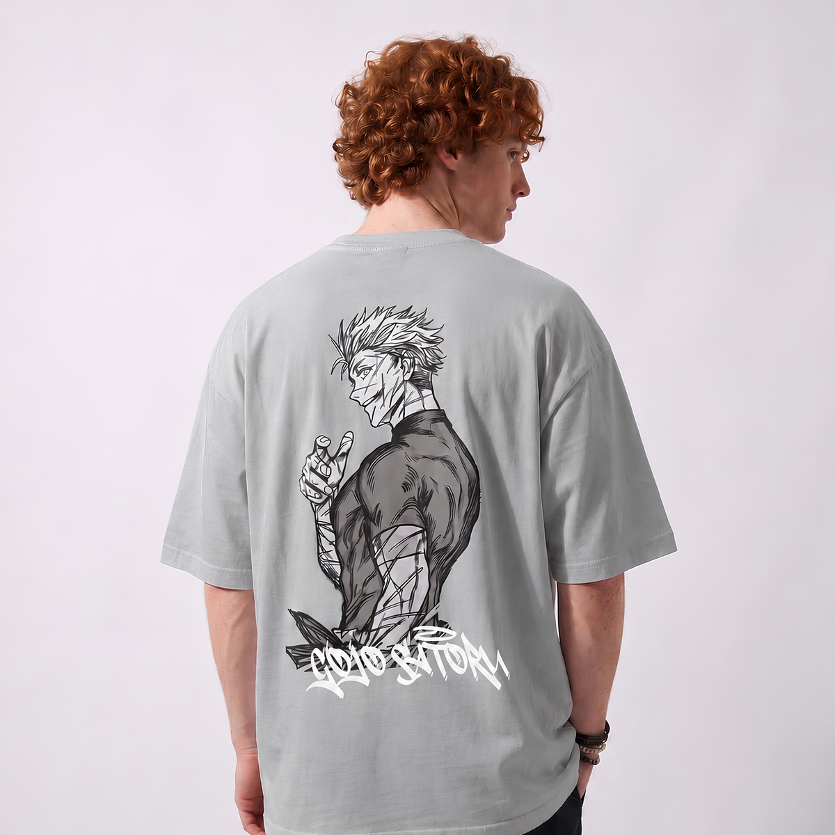 Dripzy Gojo Satoru oversized tee grey - Jujutsu Kaisen anime streetwear Pakistan