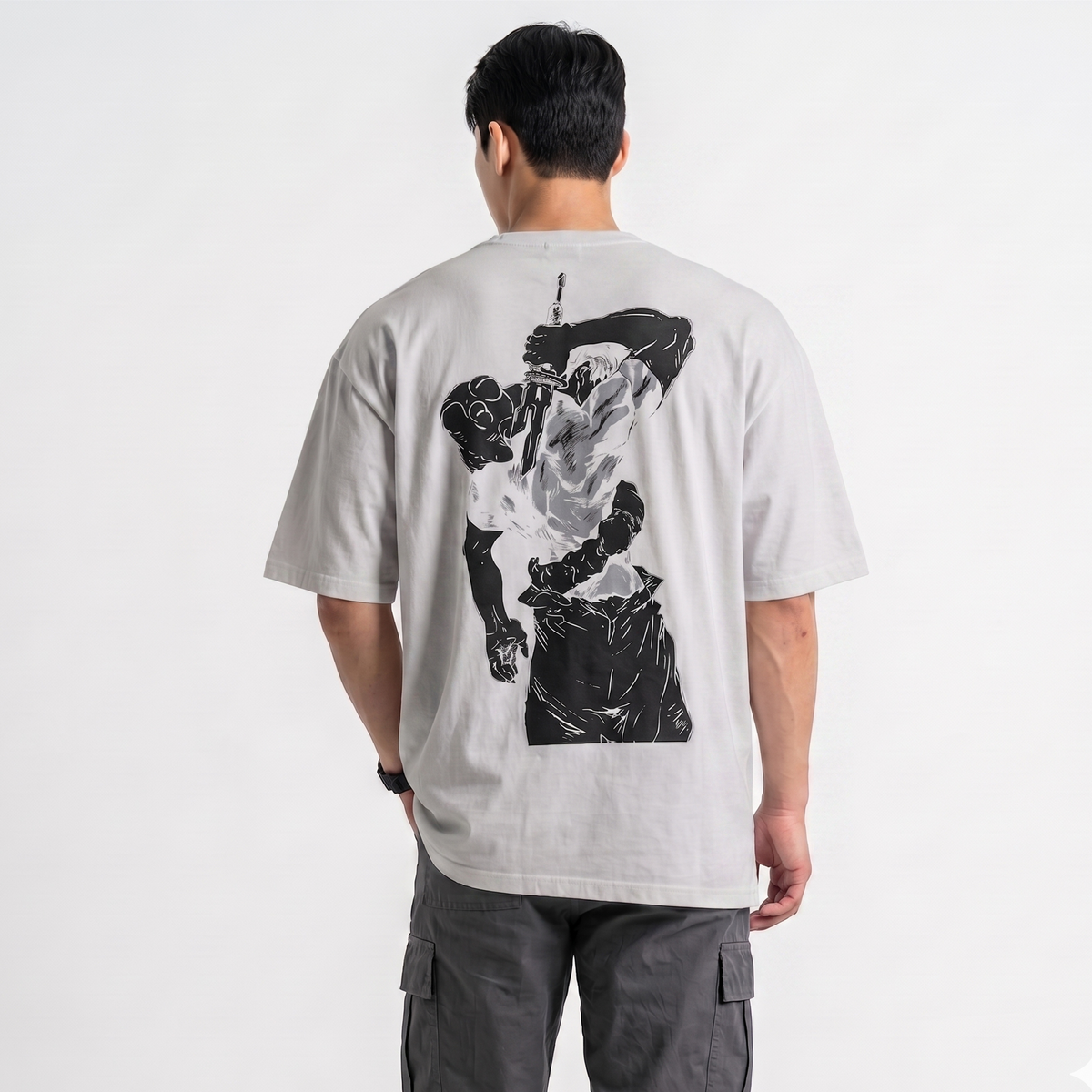 Dripzy Jujutsu Kaisen oversized tee grey - anime graphic streetwear Pakistan