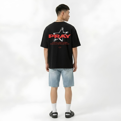 Dripzy Pray oversized tee black - typography graphic streetwear Pakistan