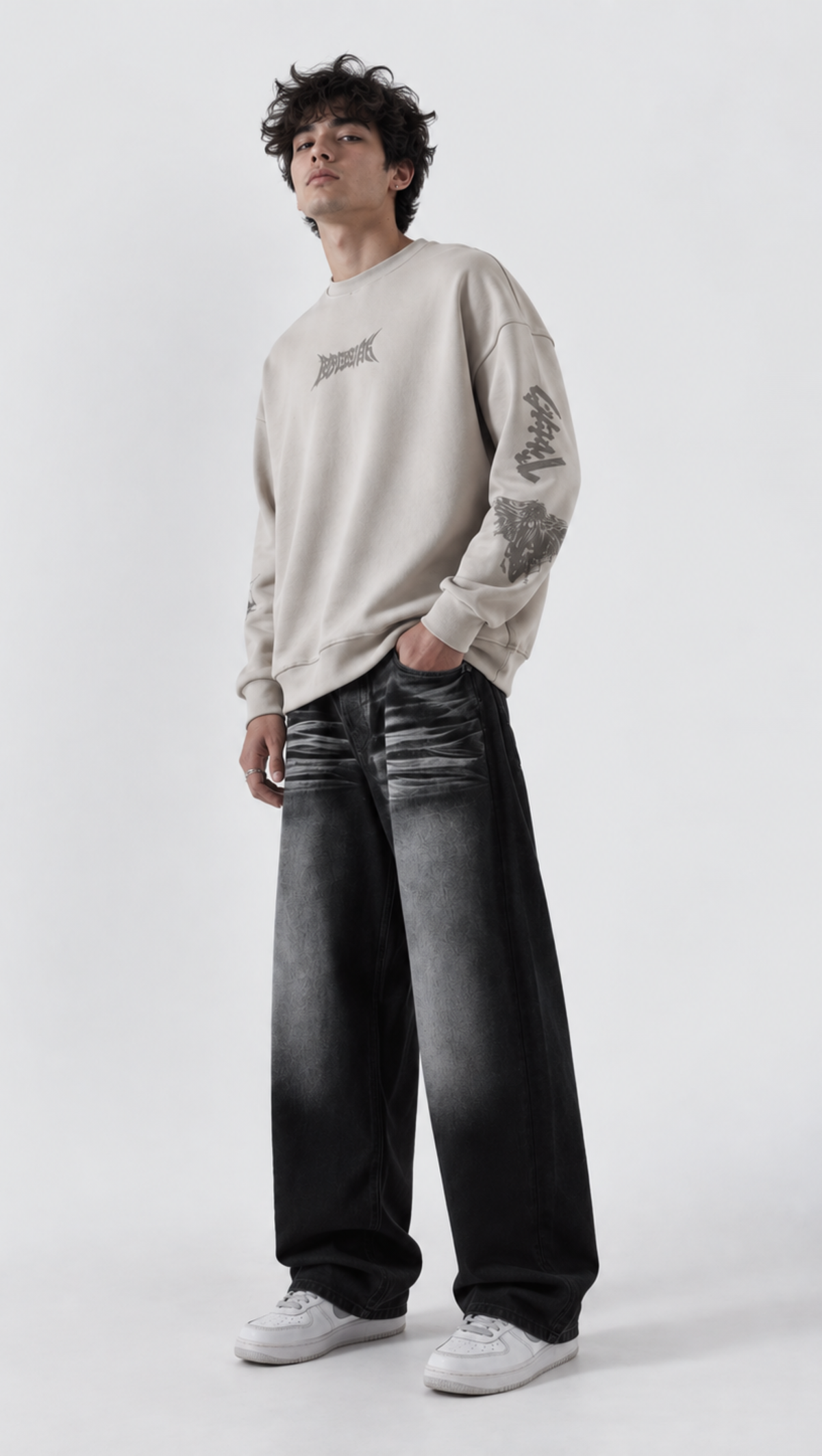 Berserk Oversized Sweatshirt Stone - front chest graphic