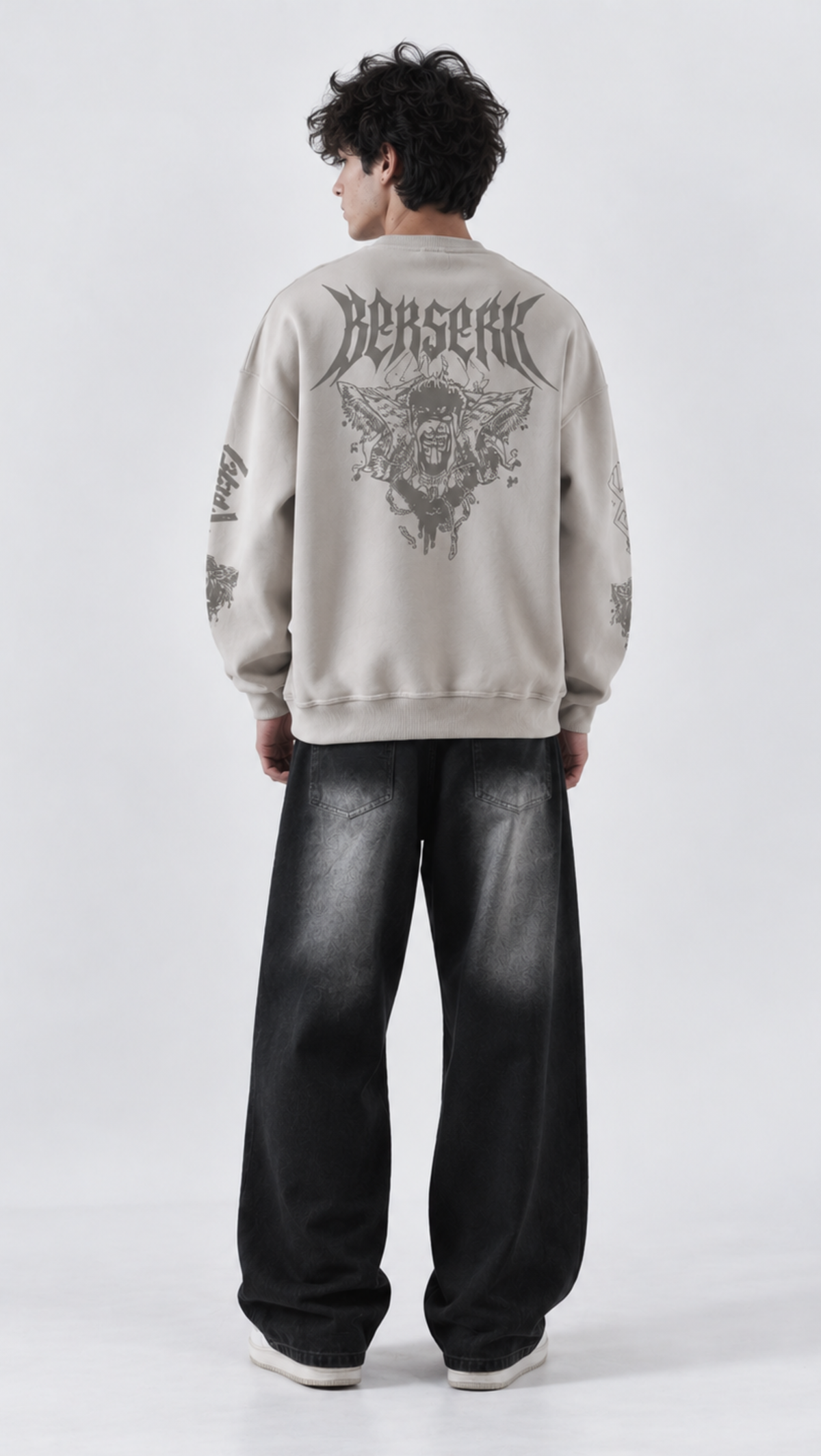Berserk Oversized Sweatshirt Stone - back Berserk title graphic