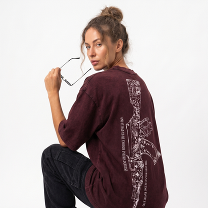 Dripzy AK-47 washed oversized tee maroon - graphic streetwear t-shirt Pakistan