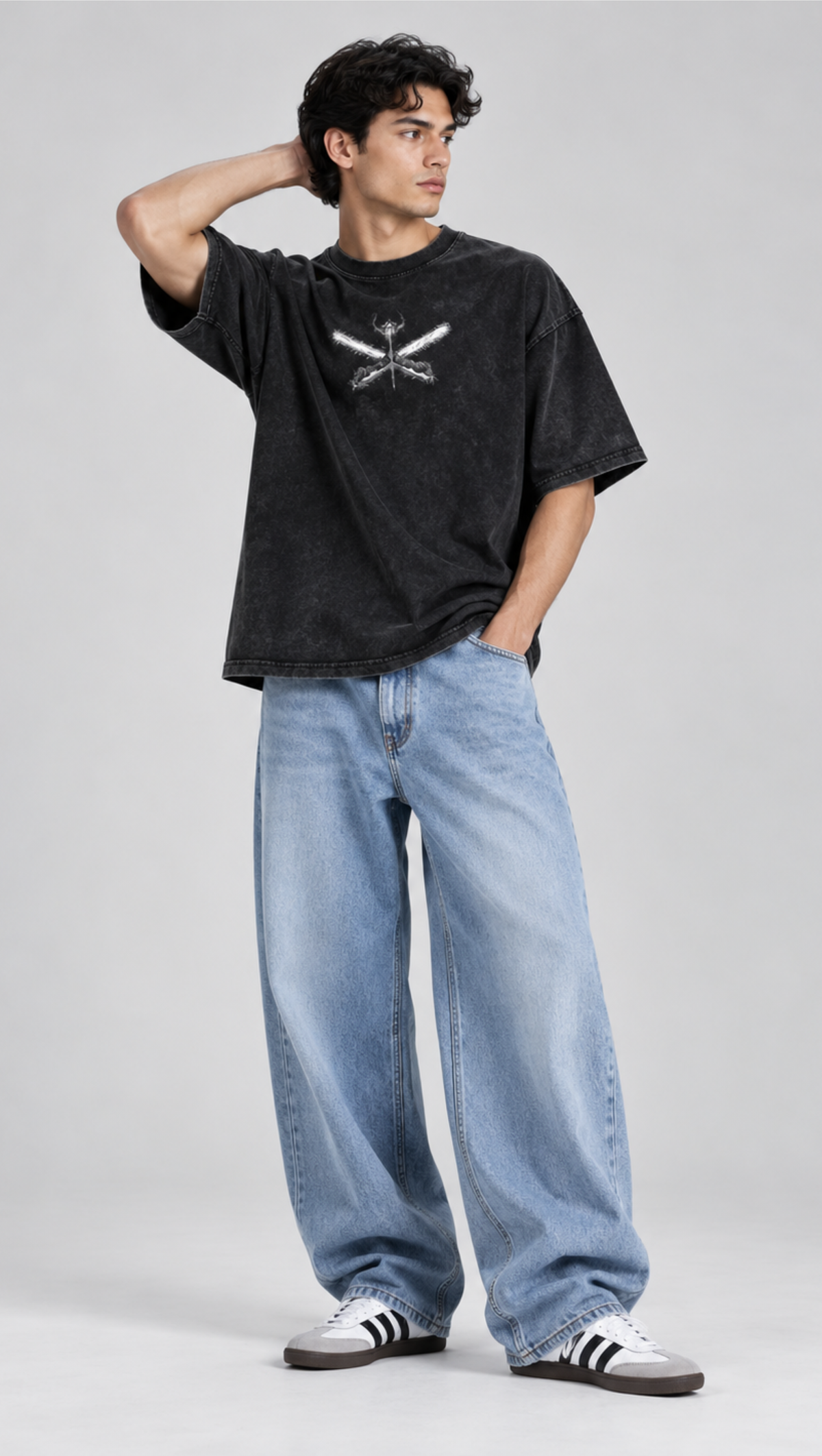 Crossed Blades Dark Beast Oversized Tee Black - front blade emblem