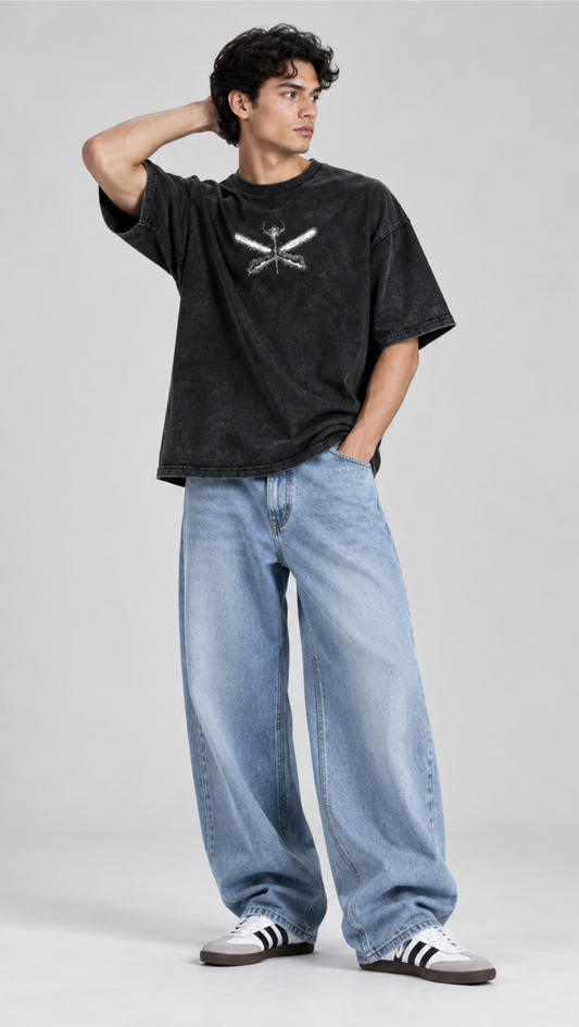 Crossed Blades Dark Beast Oversized Tee Black - front blade emblem