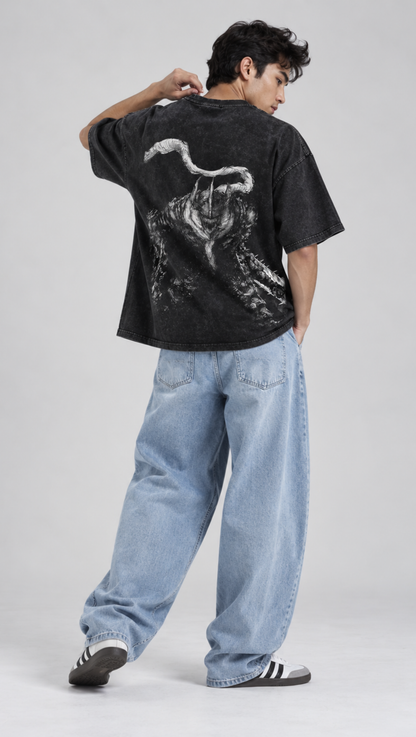 Crossed Blades Dark Beast Oversized Tee Black - back beast graphic