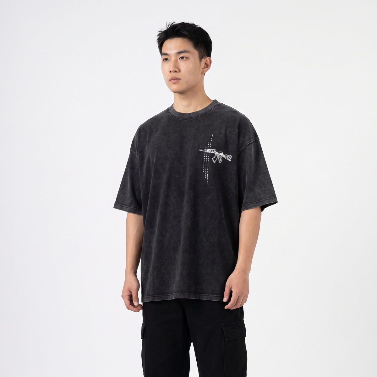 AK-47 garment dyed washed oversized tee - Dripzy premium heavyweight cotton