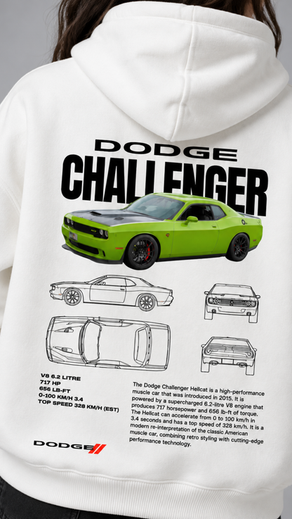 Dodge Challenger Blueprint Oversized Hoodie White - back Hellcat blueprint print