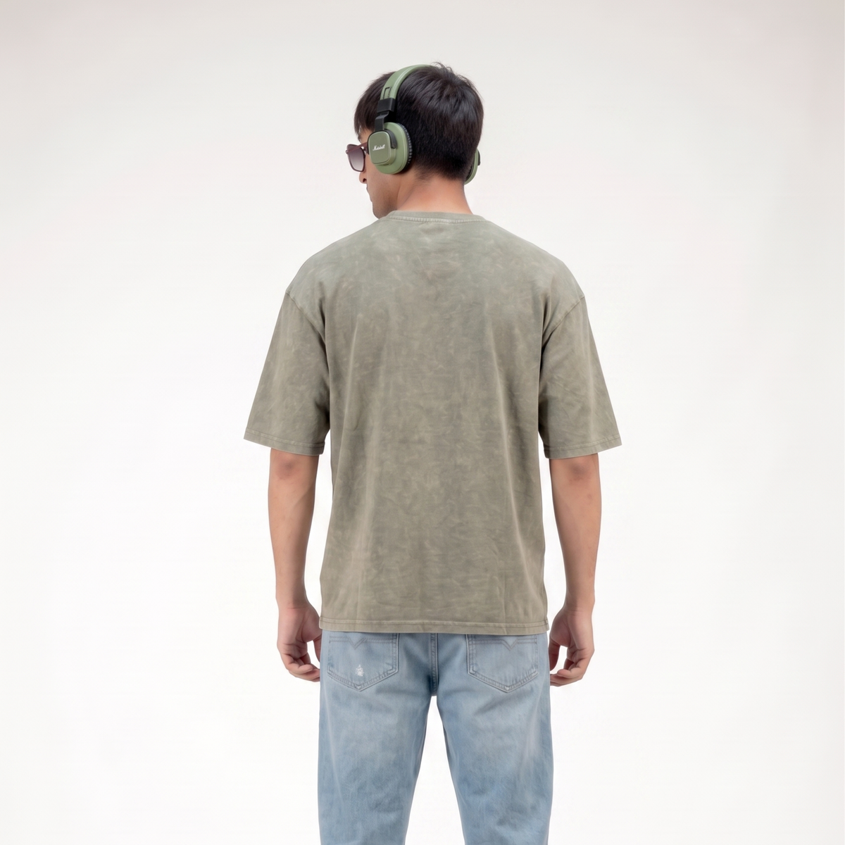 Olive green garment dyed oversized plain tee - Dripzy heavyweight cotton