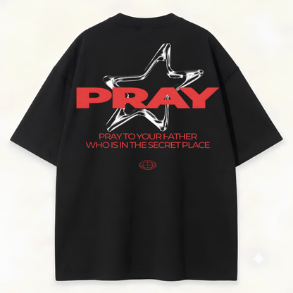 Dripzy Pray black oversized tee - relaxed drop shoulder streetwear fit