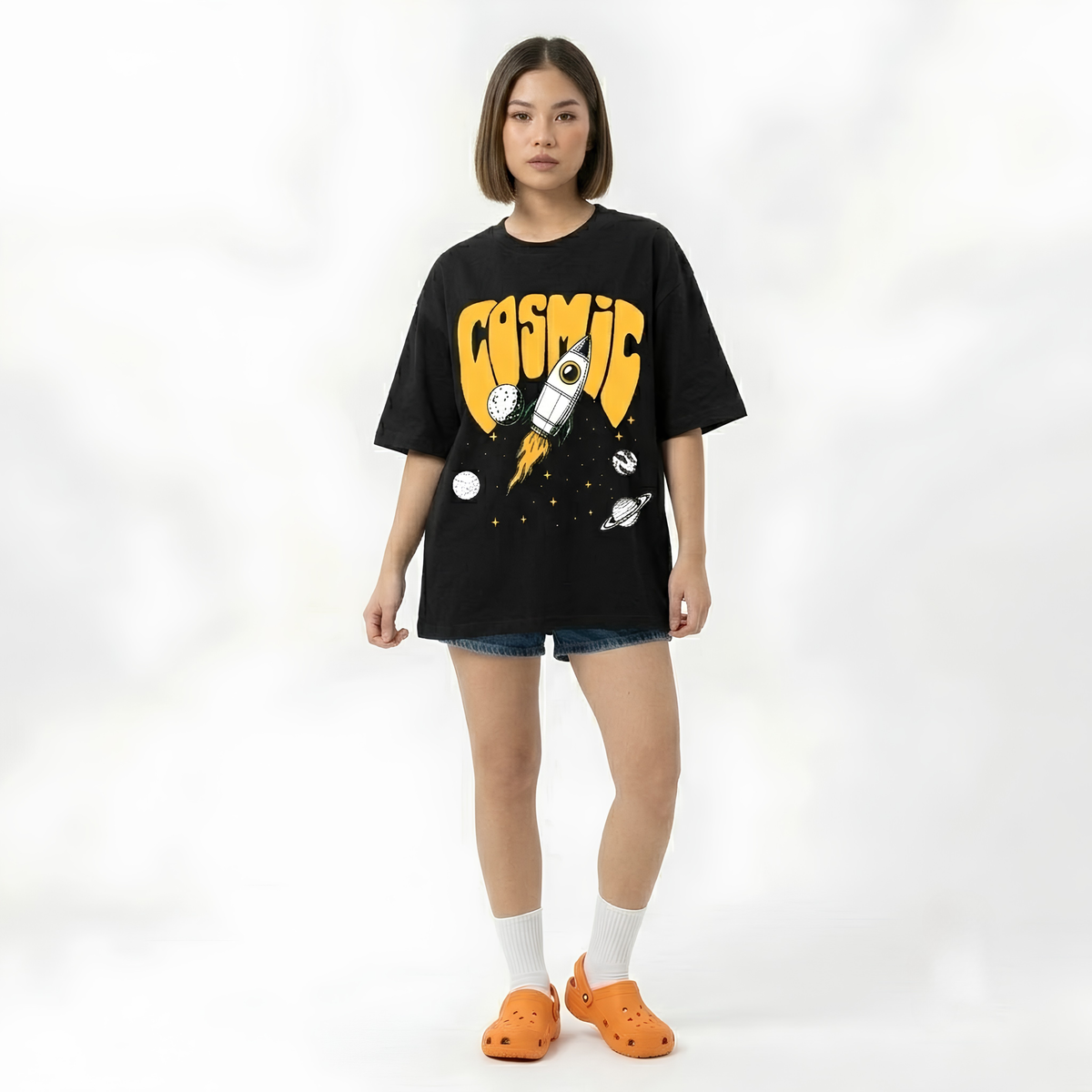 Dripzy Cosmic oversized tee black - space graphic streetwear t-shirt Pakistan