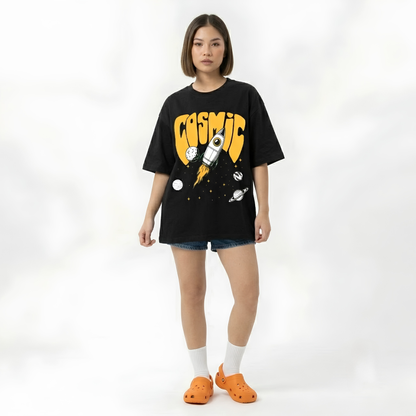 Dripzy Cosmic oversized tee black - space graphic streetwear t-shirt Pakistan