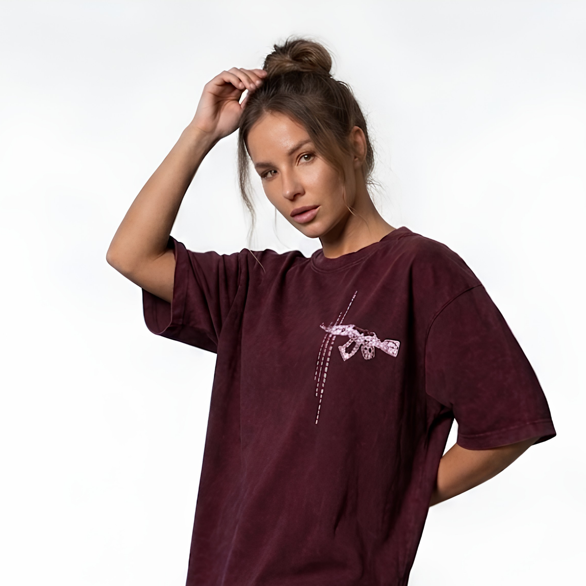 Maroon AK-47 garment dyed oversized tee - Dripzy vintage washed finish
