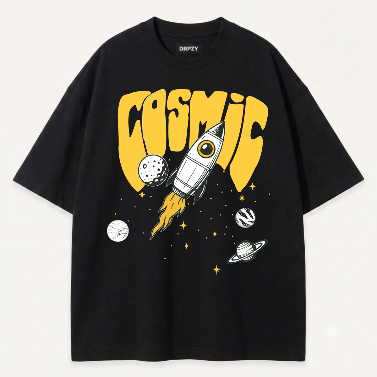 Black cosmic printed oversized t-shirt - Dripzy premium cotton tee