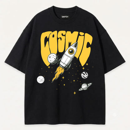 Black cosmic printed oversized t-shirt - Dripzy premium cotton tee