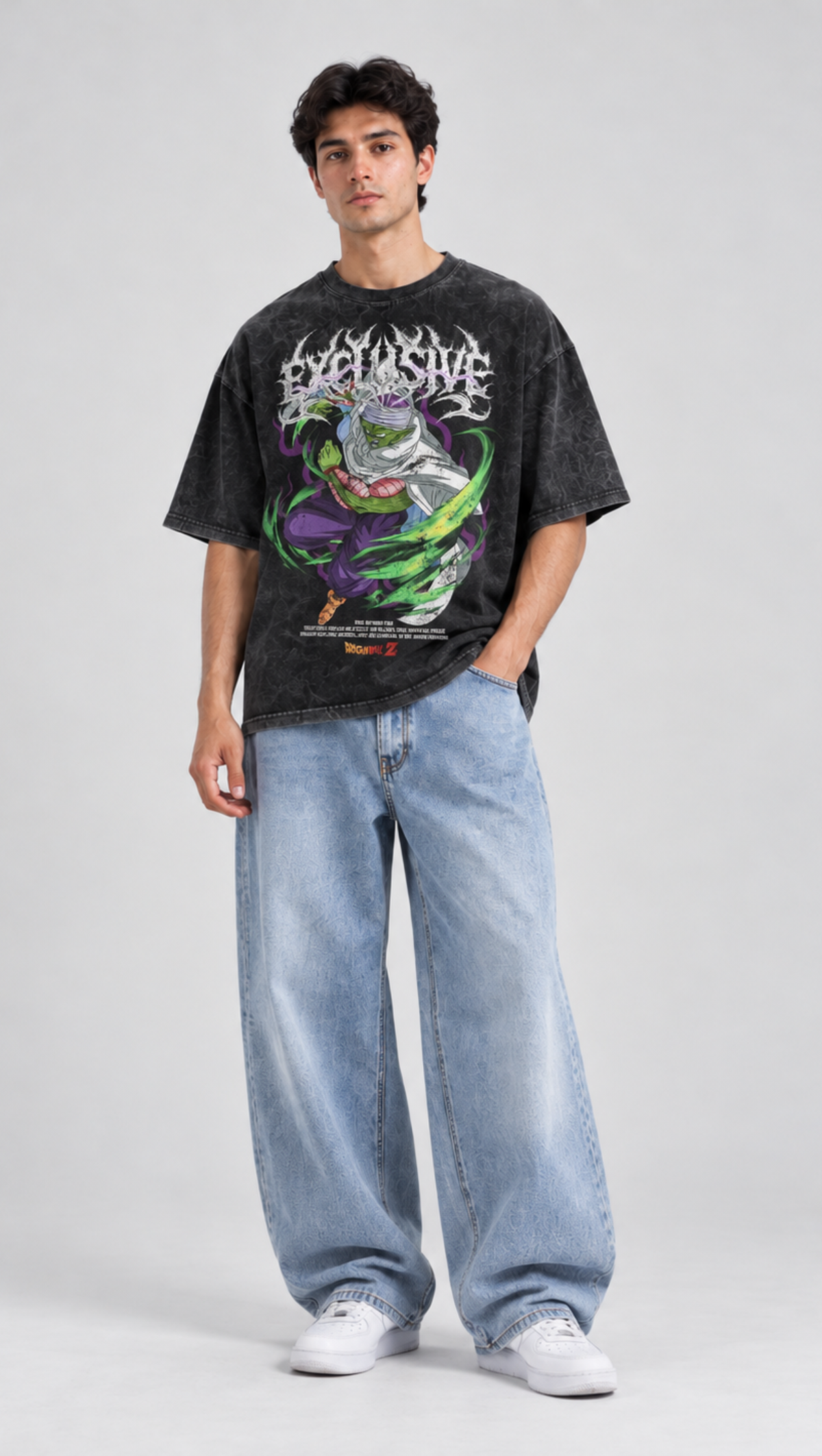 Piccolo Dragon Ball Z Washed Oversized Tee Black - front graphic angle 1