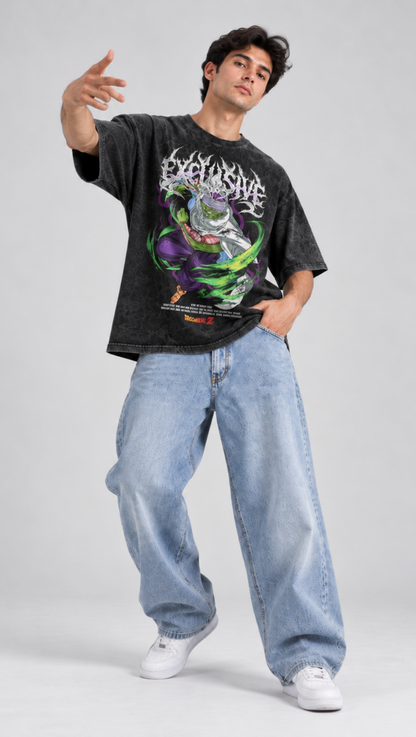 Piccolo Dragon Ball Z Washed Oversized Tee Black - front graphic angle 2