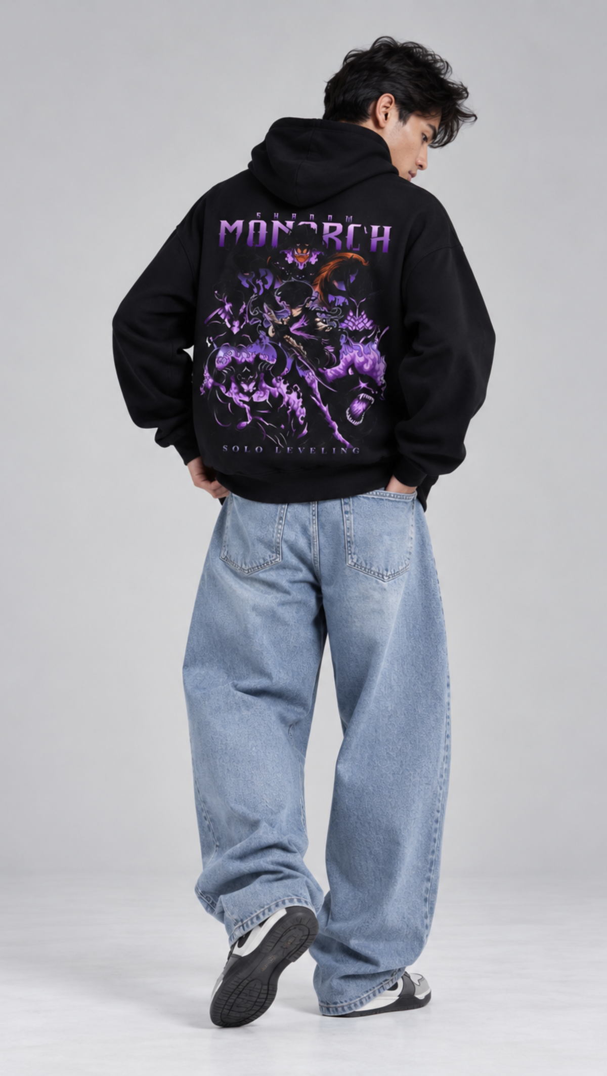 Shadow Monarch Solo Leveling Oversized Hoodie Black - back shadow army graphic