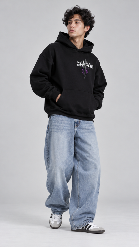Shadow Monarch Solo Leveling Oversized Hoodie Black - front SHADOW logo