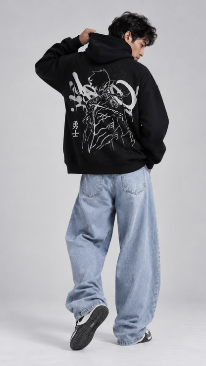 Solo Leveling Arise Oversized Hoodie Black - back warrior graphic