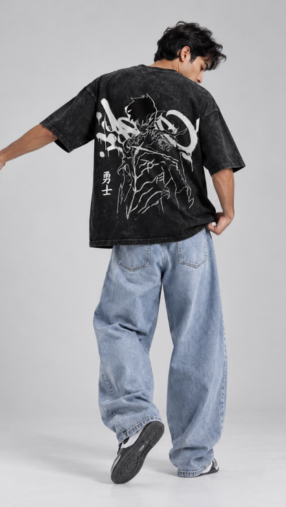 Solo Leveling Arise Oversized Tee Black - back warrior graphic