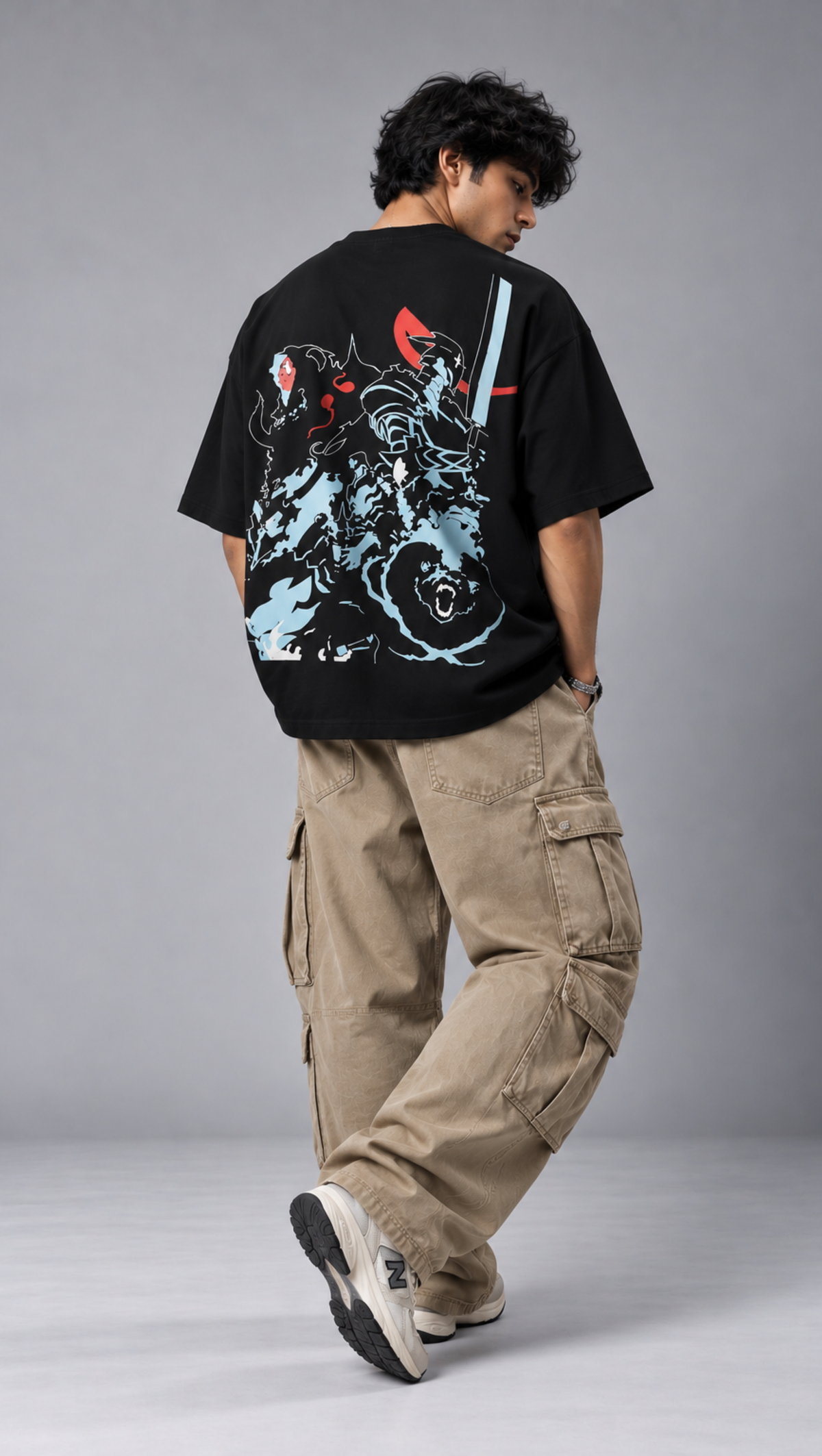 Solo Leveling Oversized Tee Black - back Shadow Monarch graphic
