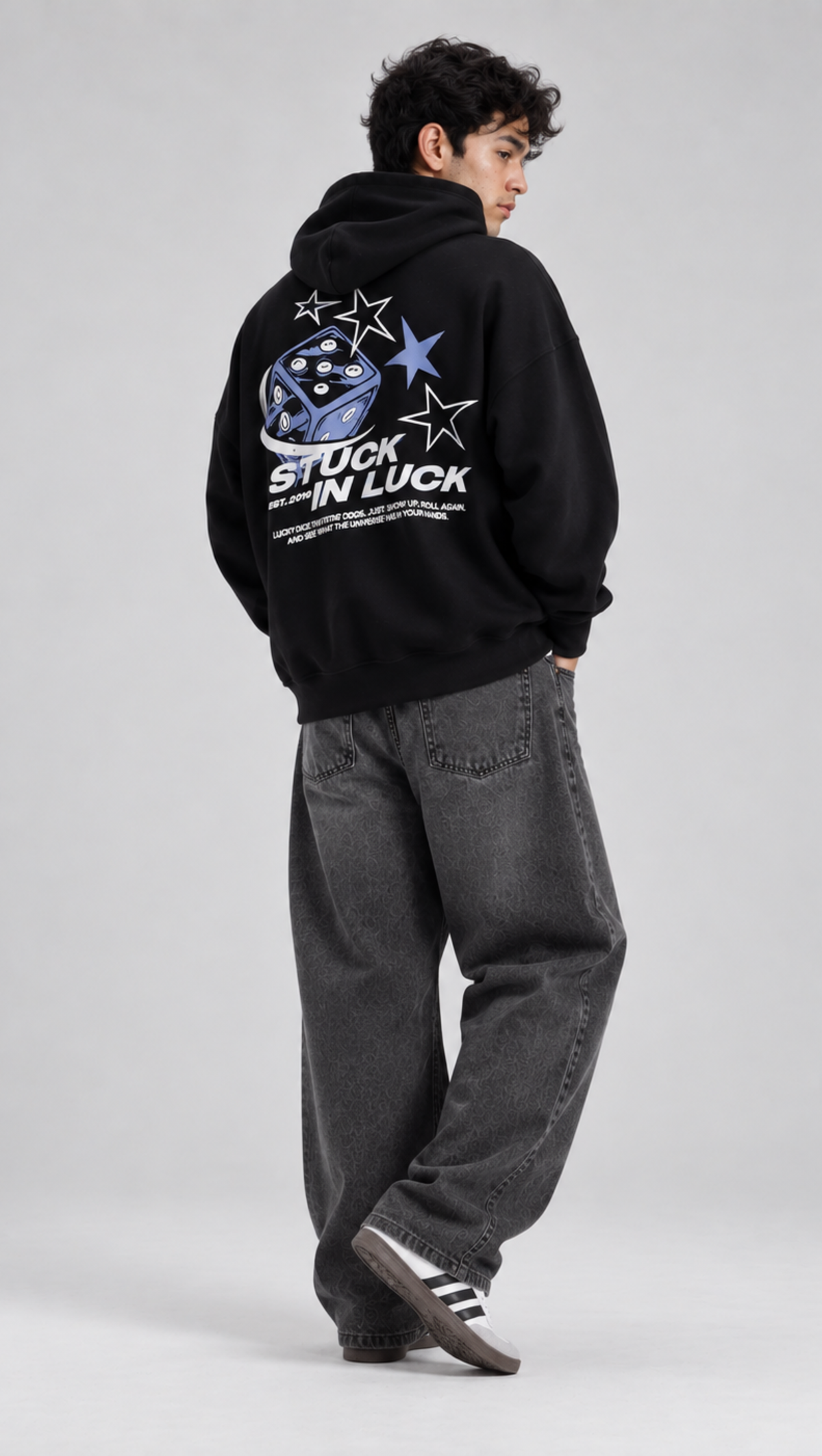 Stuck In Luck Oversized Hoodie Black - back dice graphic