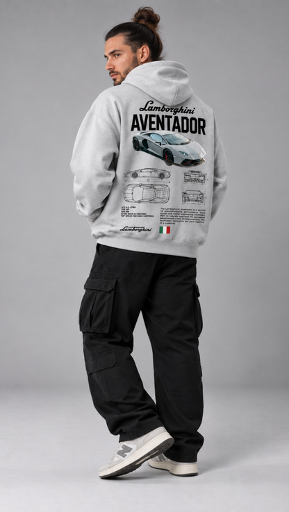 Lamborghini Aventador Blueprint Oversized Hoodie - back blueprint print