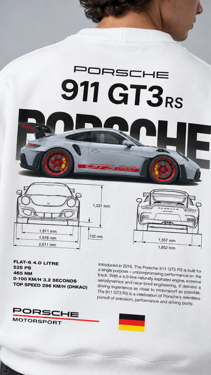 Porsche 911 GT3 RS Blueprint Oversized Sweatshirt White - back blueprint detail