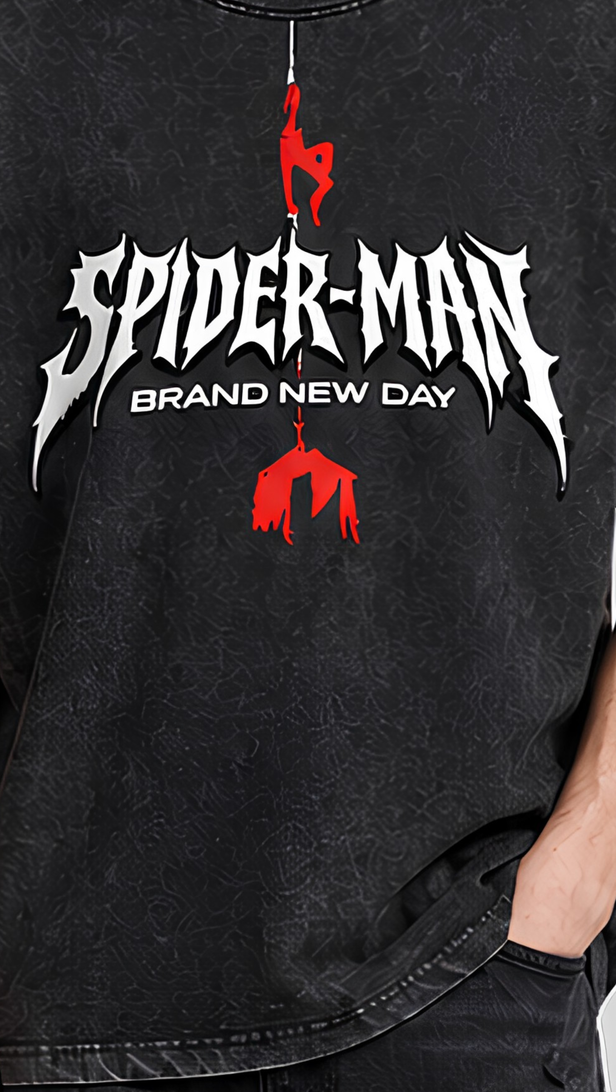 Spider-Man Brand New Day Washed Oversized Tee - close up graphic detail