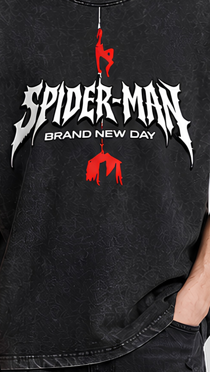 Spider-Man Brand New Day Washed Oversized Tee - close up graphic detail